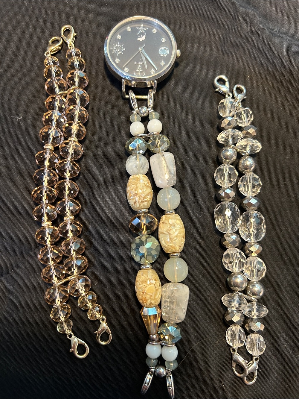Women's Beaded Watch Extender Bracelet in Champagne and Clear - Unbranded